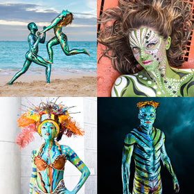 TAG Body Art artist at festival using palette for quick client designs
