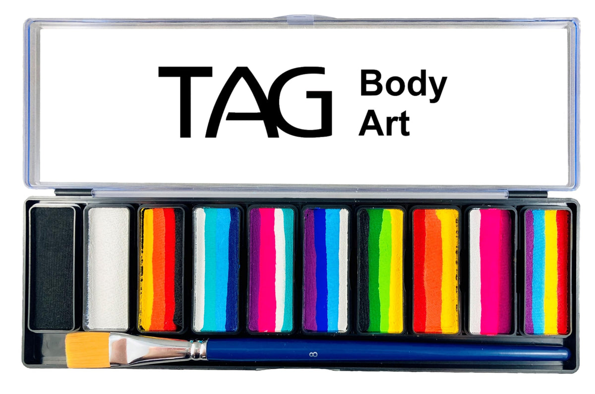 TAG Body Art open palette showing ten split cakes for fast gradients