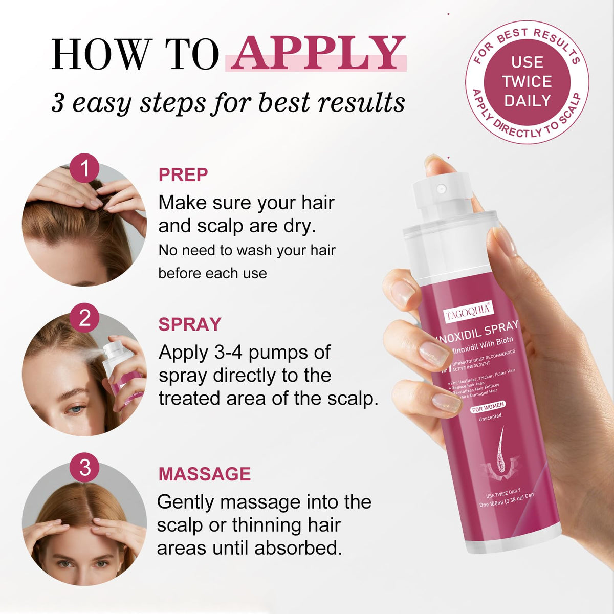 TAGOQHIA being applied to scalp demonstrating targeted use