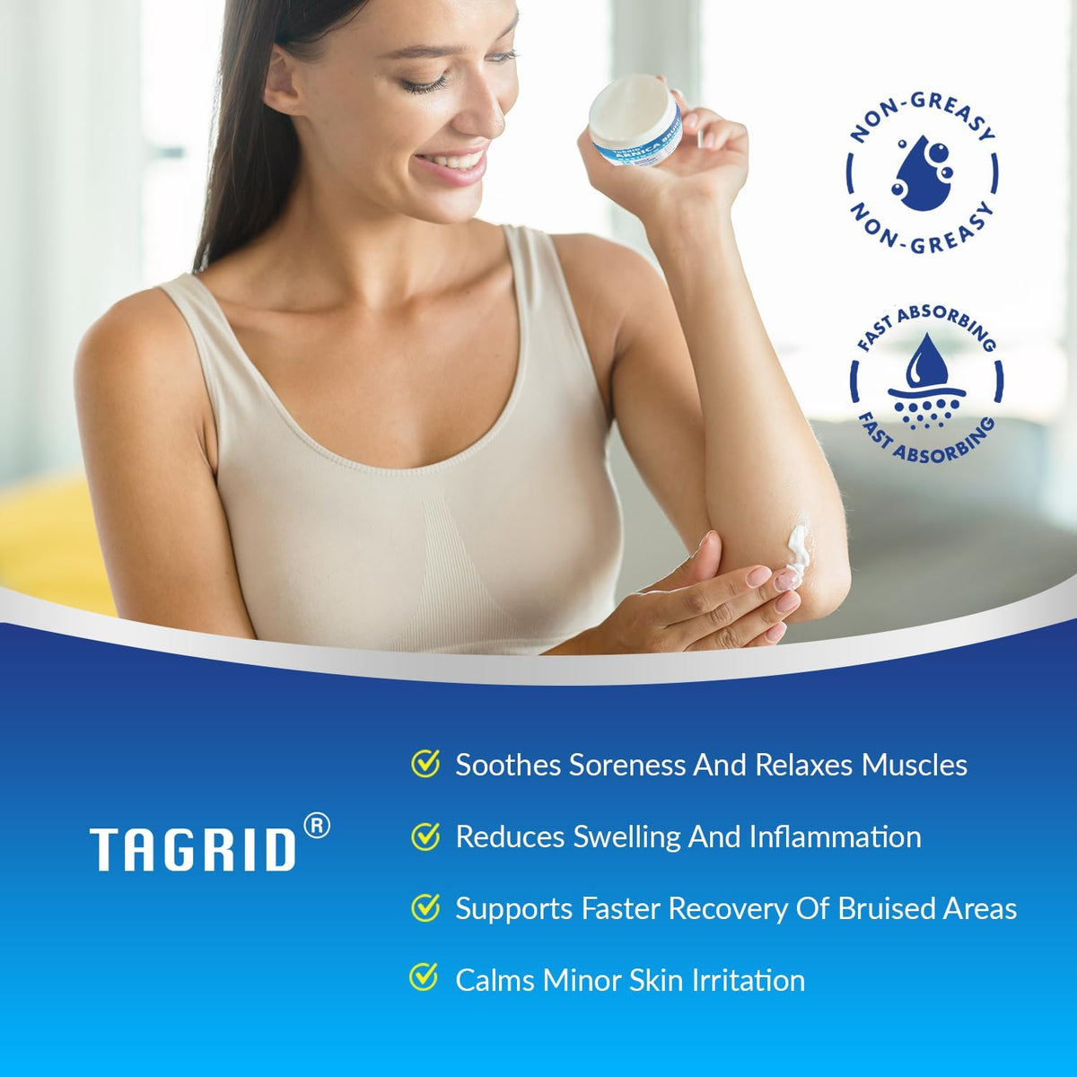TAGRID application on forearm demonstrating easy massage-in