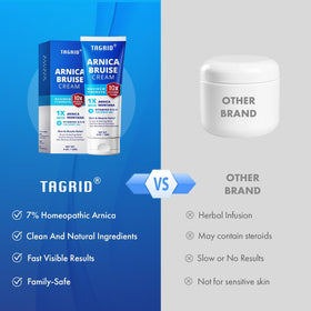 TAGRID label close-up highlighting arnica and vitamin ingredients