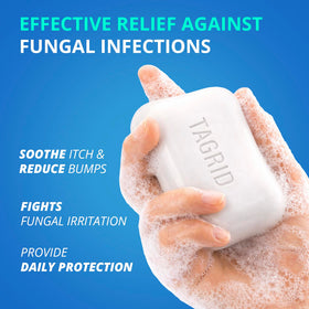 TAGRID lather in hand illustrating rich foam for post-workout cleansing