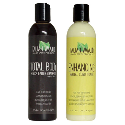 Taliah Waajid front packaging showing bottles and benefits for clean, manageable hair