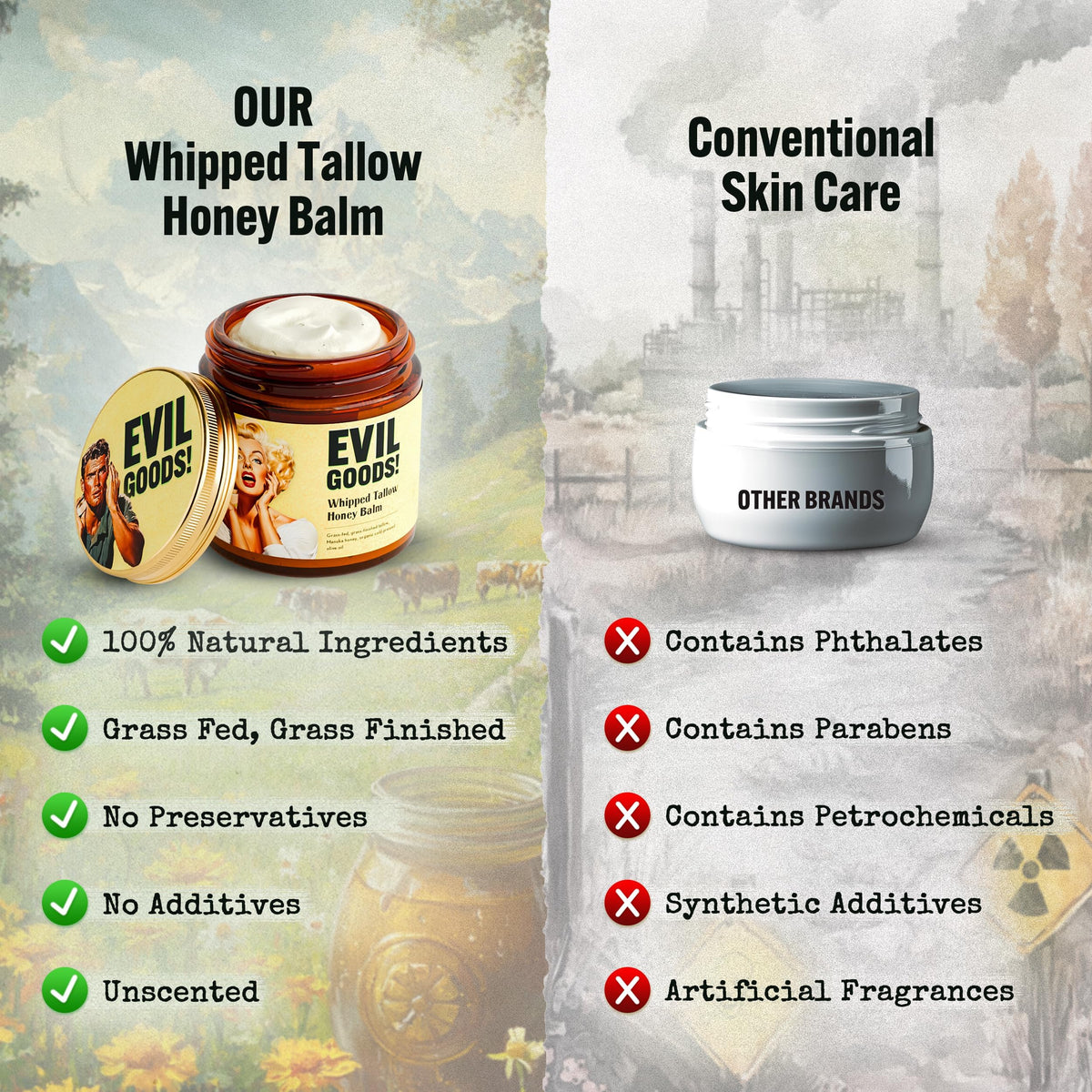 TALLOW BODY BALM label closeup highlighting ingredients and clean design
