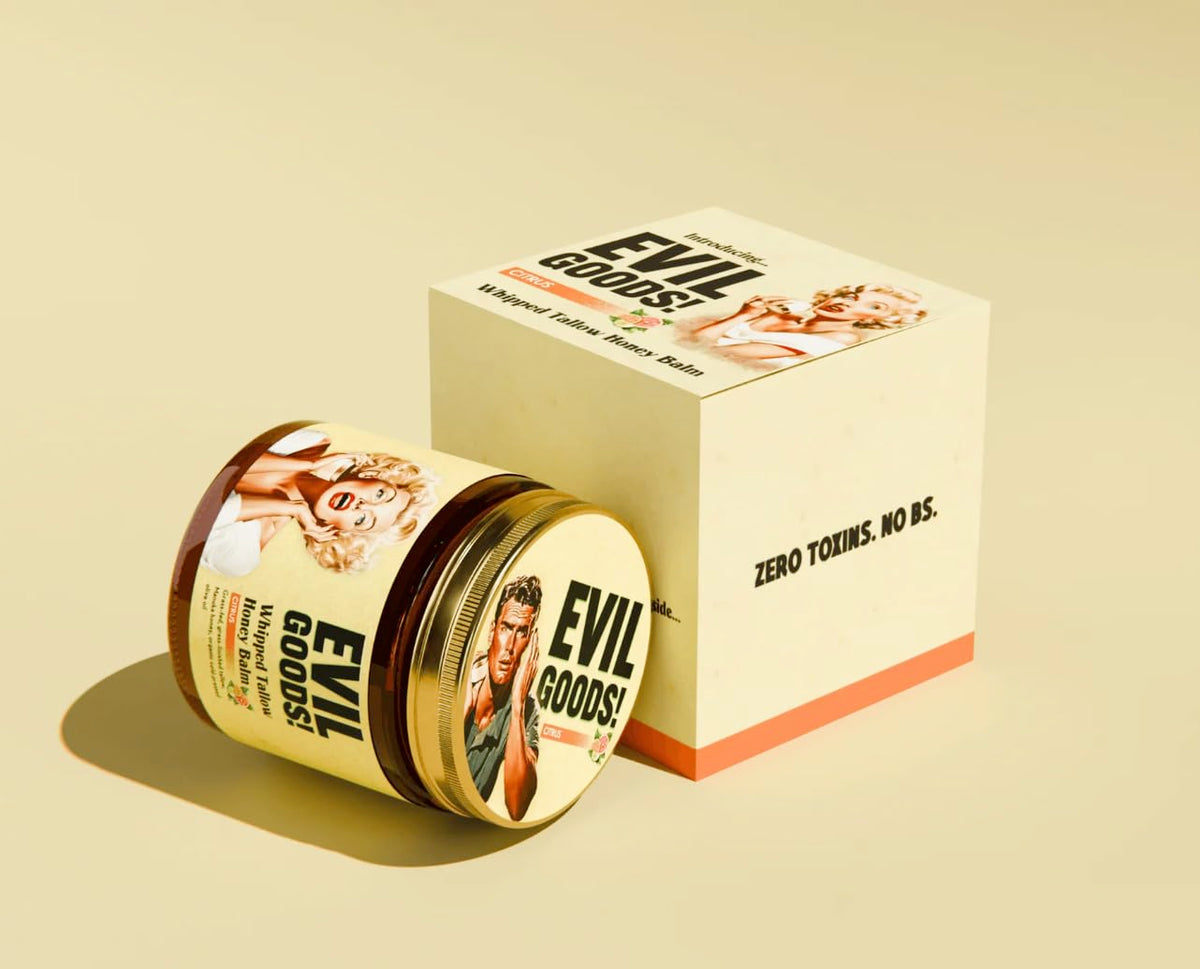 TALLOW BODY BALM jar next to a coin showing compact travel-friendly size