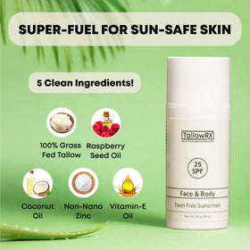 TALLOWRX sunscreen in beach setting promoting reef-safe outdoor protection