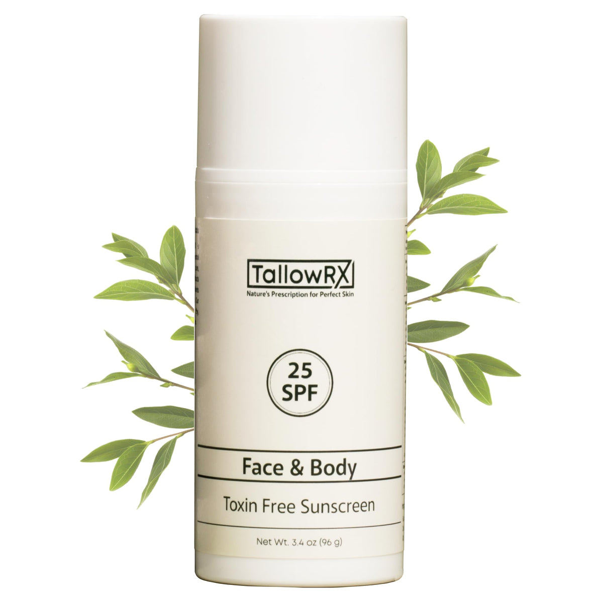 TALLOWRX front packaging showing SPF 25 and natural formula benefits