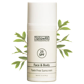 TALLOWRX front packaging showing SPF 25 and natural formula benefits