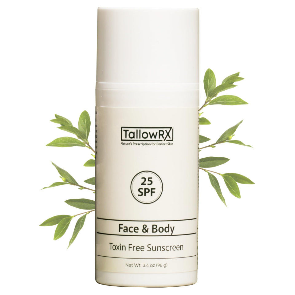 TALLOWRX front packaging showing SPF 25 and natural formula benefits