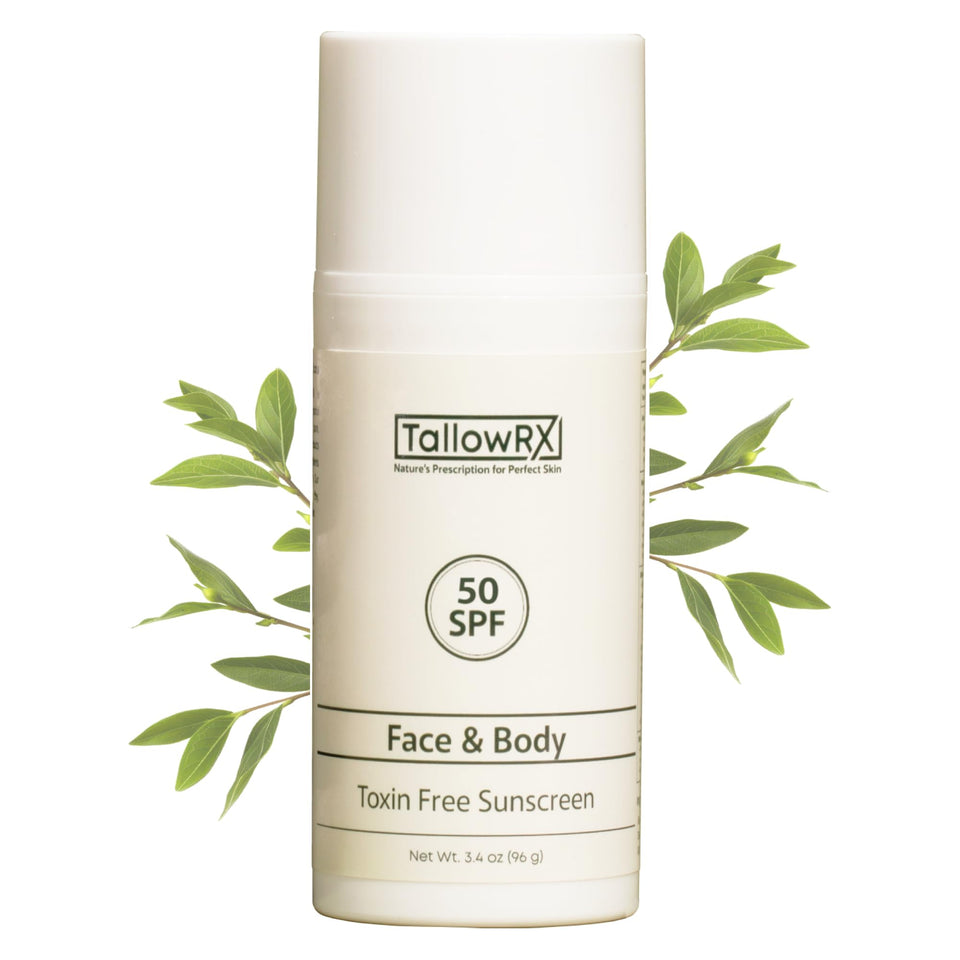TALLOWRX front tube showing label and SPF 50 for clear product identification and trust