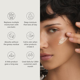 TALOVA balm texture close-up displaying creamy melt, highlights fast absorption