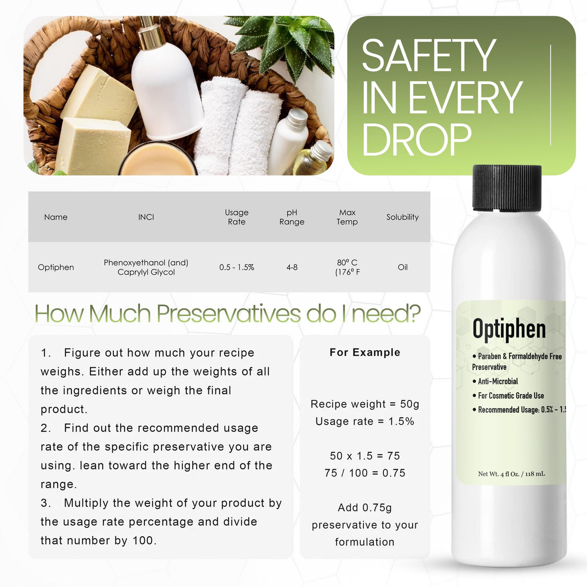 Talsen Chemicals Optiphen on a bathroom shelf among skincare showing lifestyle compatibility benefit