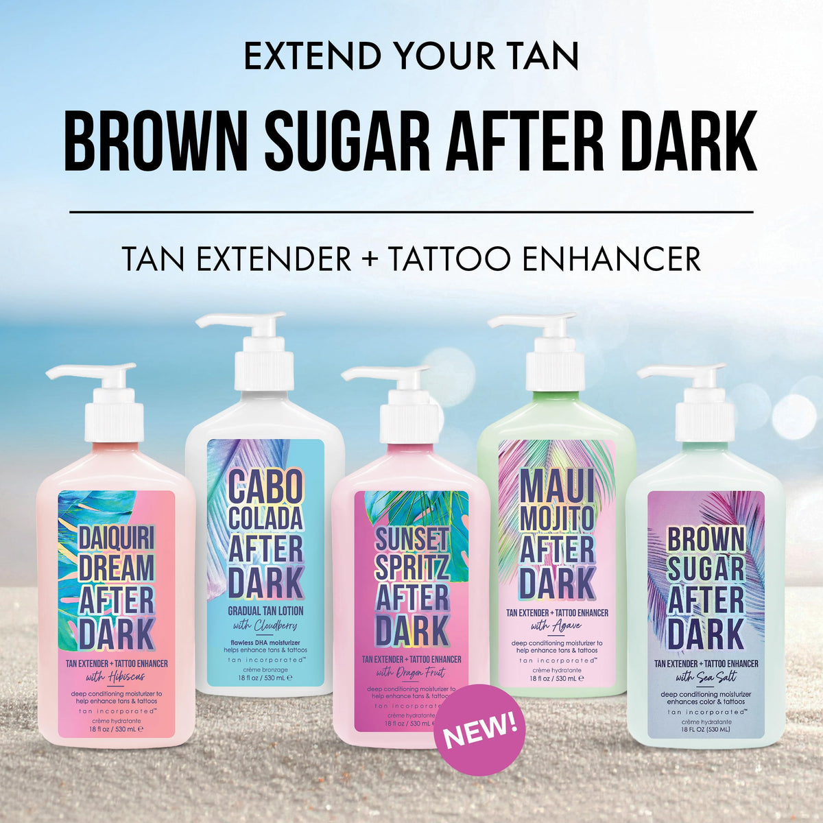 Tan Asz U bottle in tropical setting suggesting island scent and tanning mood benefit