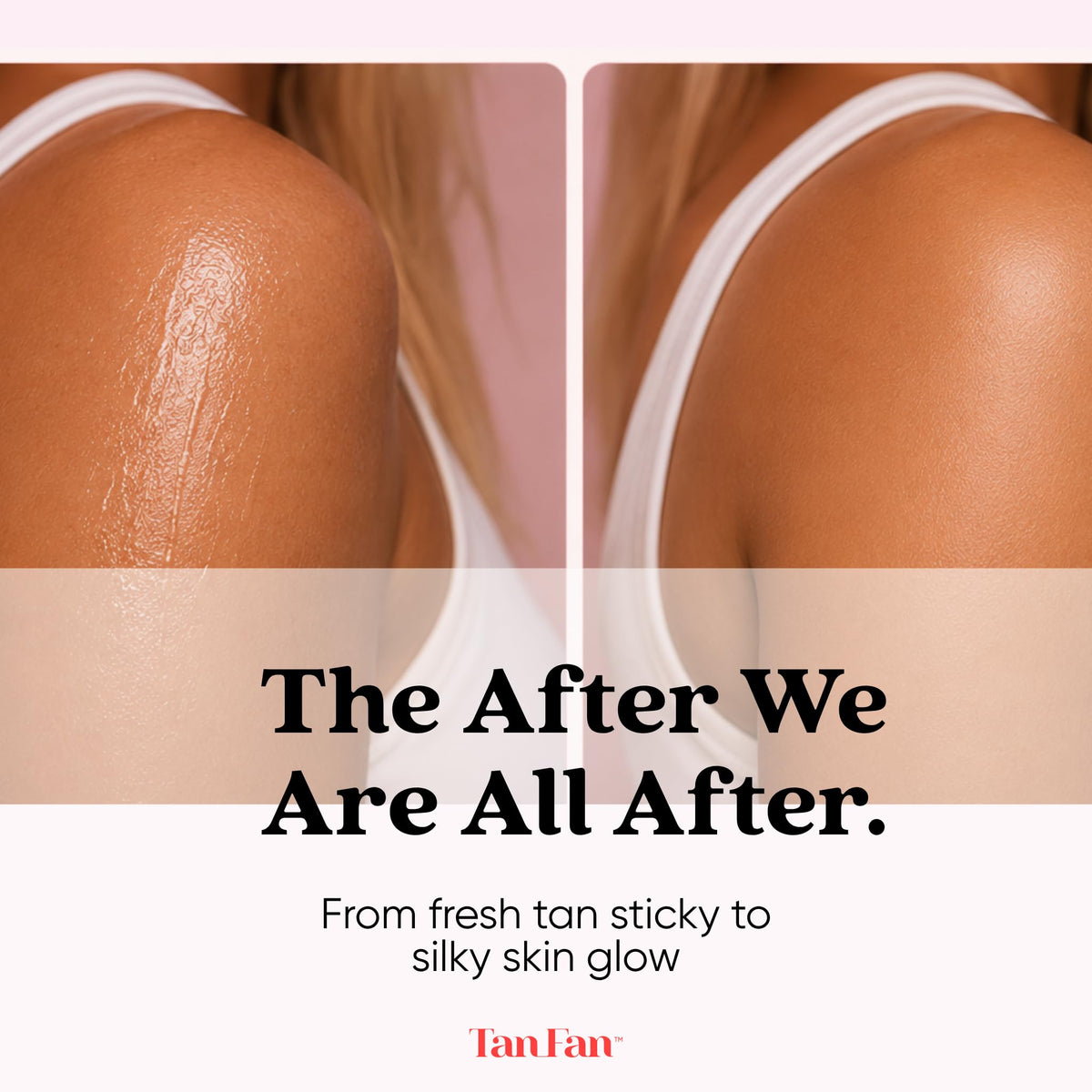 Tan Fan after spray results showing smooth, non-sticky skin with natural finish