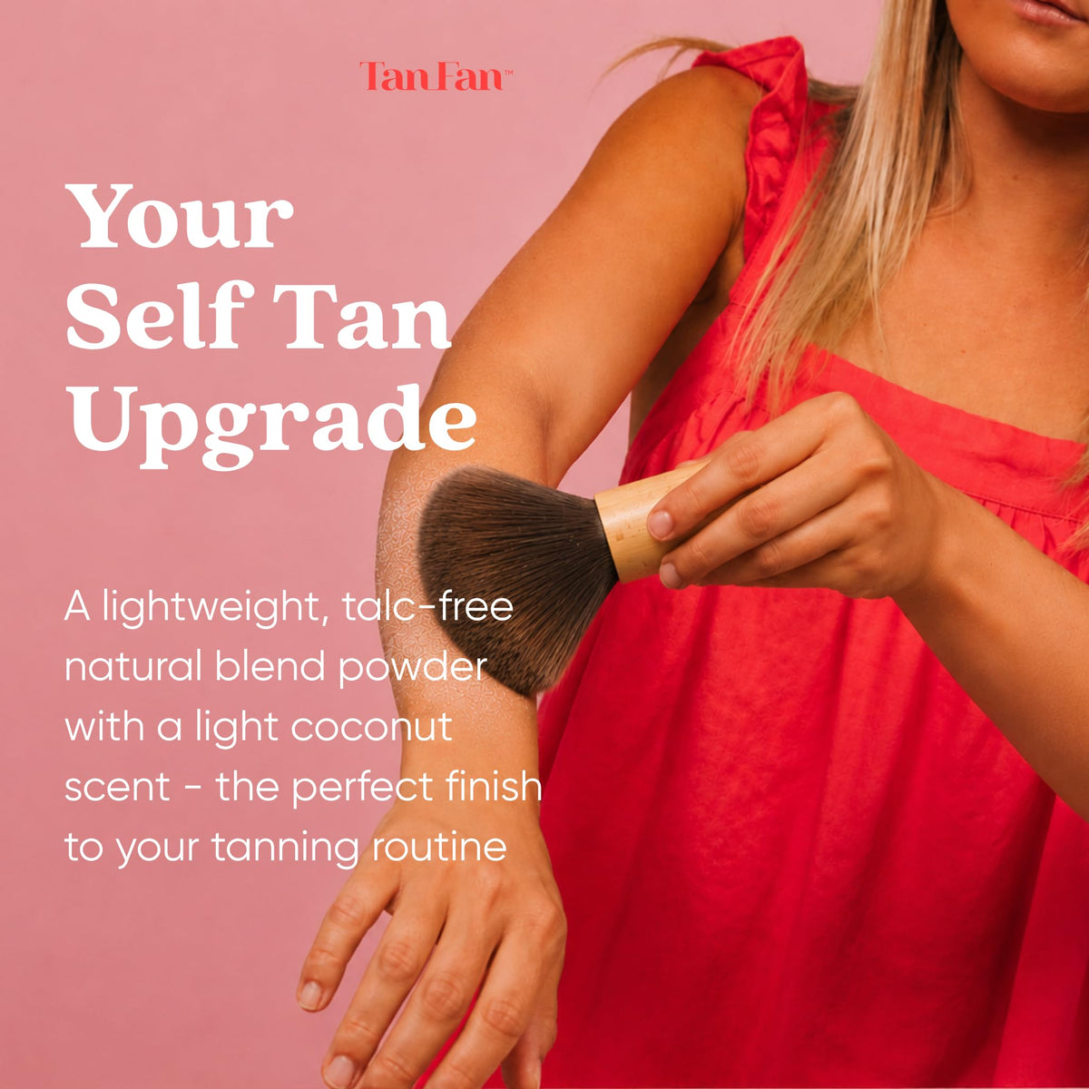 Tan Fan brush close-up highlighting ultra-soft bamboo bristles for gentle application