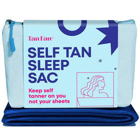 Tan Fan front view of navy sleep sac showing full coverage and protective fit