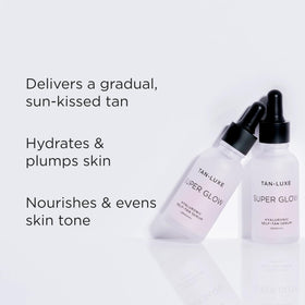 TAN-LUXE serum applied on hand demonstrating even buildable color benefit