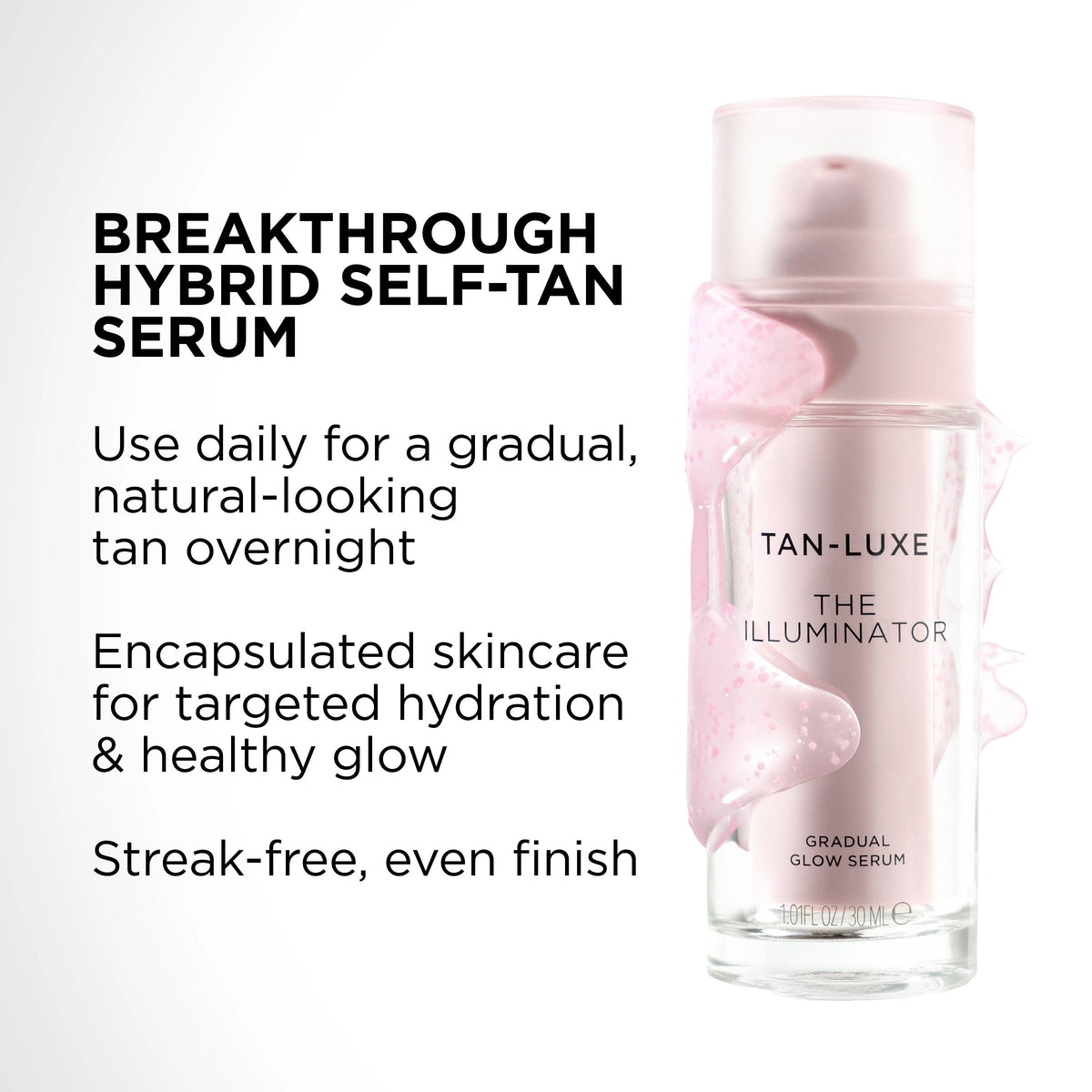 TAN-LUXE ingredient label highlighting hyaluronic acid and antioxidant benefits