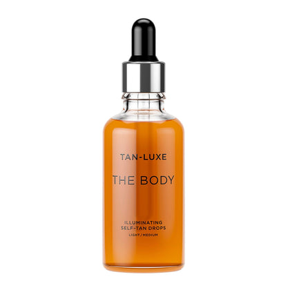 TAN-LUXE front bottle view showing packaging and applicator benefit of clarity