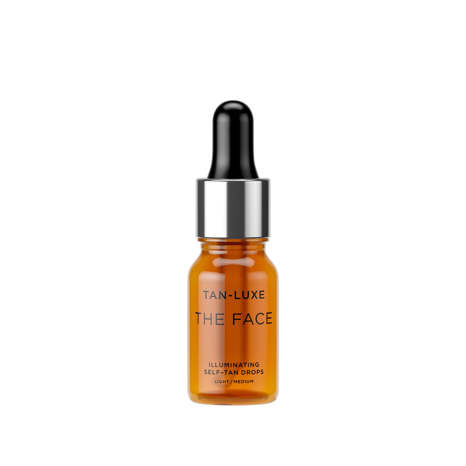 TAN-LUXE front packaging showing compact bottle and label, clear product benefit