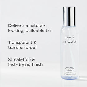 TAN-LUXE close-up label showing ingredients list and vitamin benefits