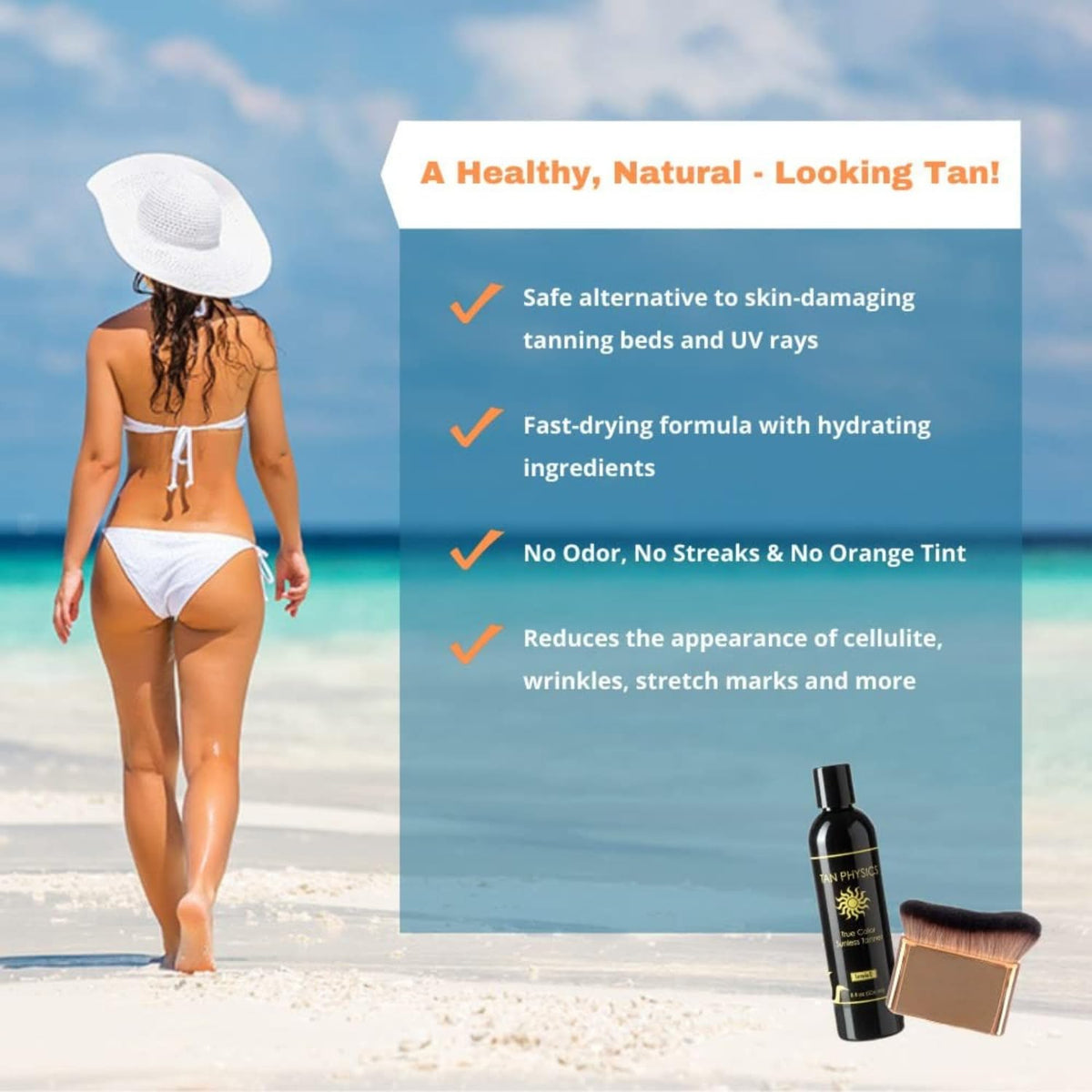 Tan Physics lotion texture close-up demonstrating lightweight, fast-absorbing hydration