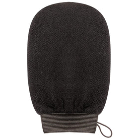 Tan Physics exfoliation mitt and lotion in use prepping skin for even color