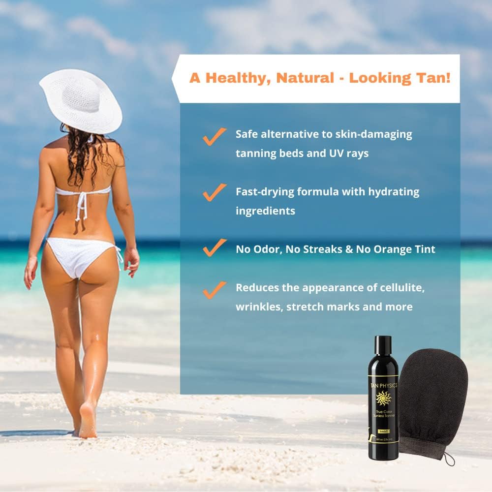 Tan Physics lotion texture close-up demonstrating blendable, fast-absorbing formula