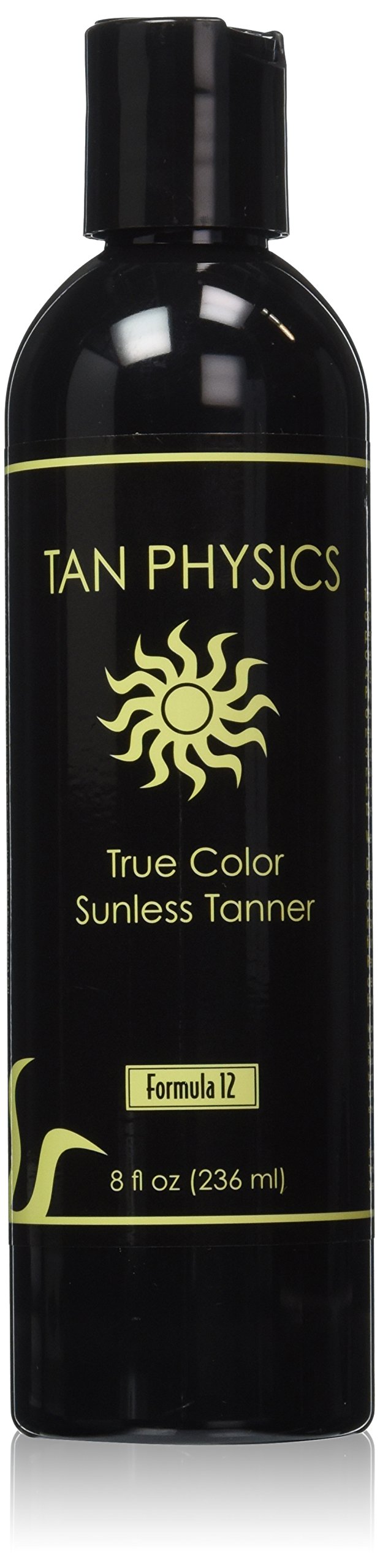 Tan Physics bottle front view showing label and easy-to-apply benefit
