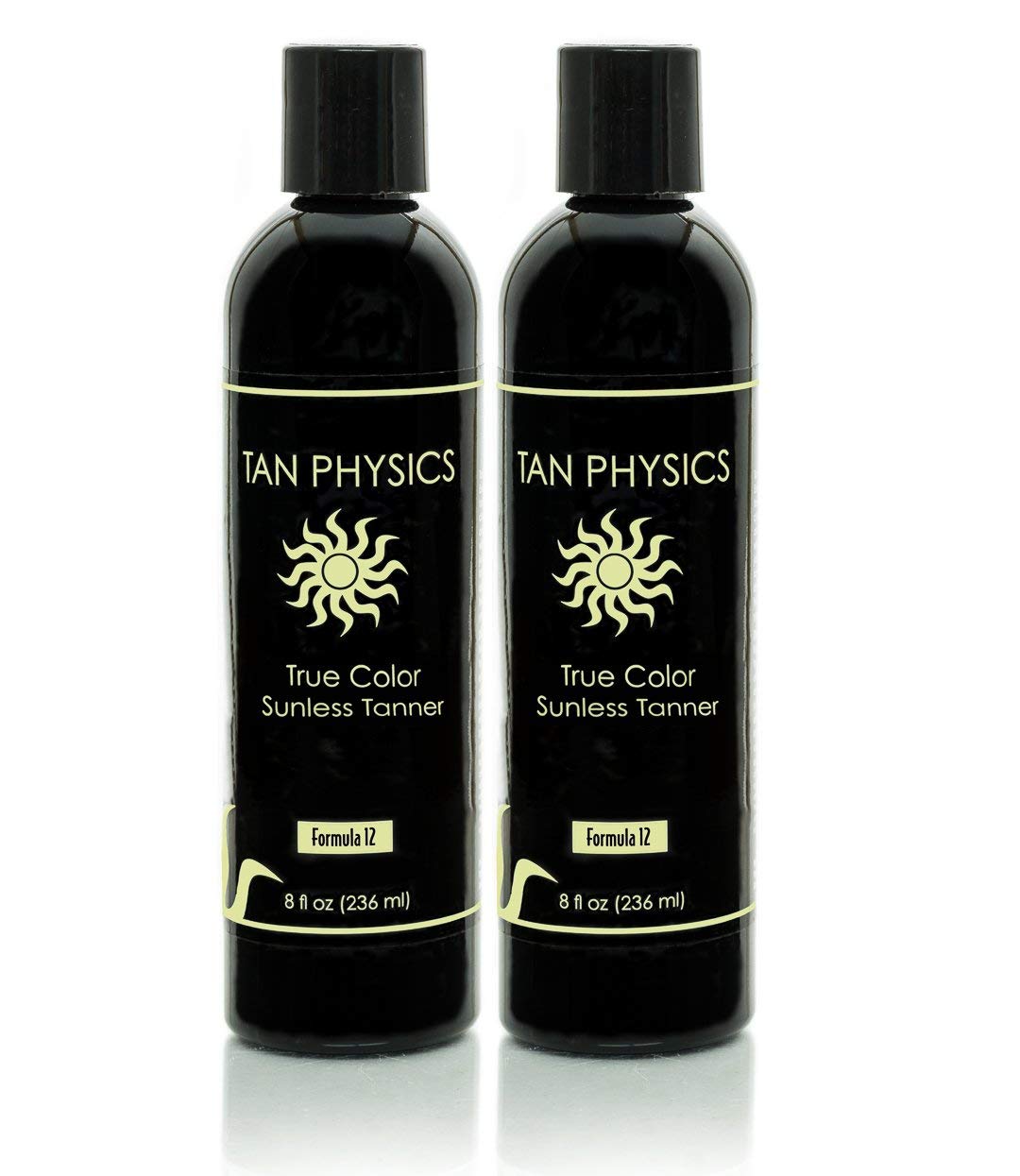 Tan Physics front packaging showing two-bottle pack and natural bronze benefit