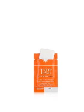 Tan Towel close-up of wipe texture infused with clear tanning formula for smooth blend