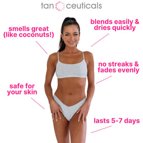 tanceuticals application on arm showing even coverage and natural bronze