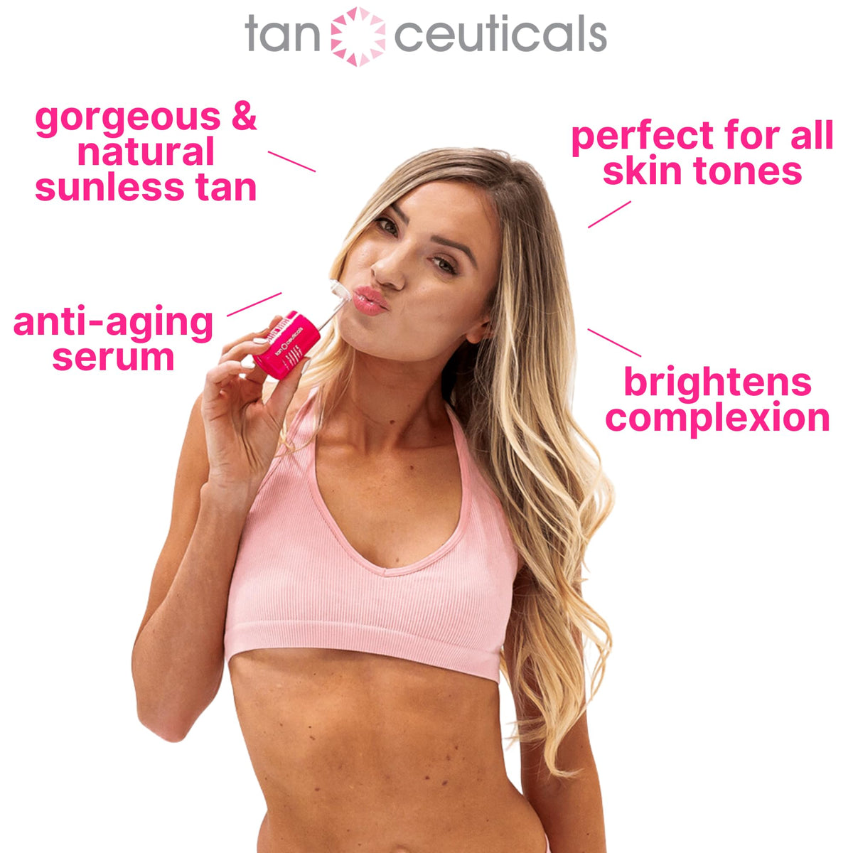 Tanceuticals applied to cheek closeup demonstrating even coverage and natural finish benefits