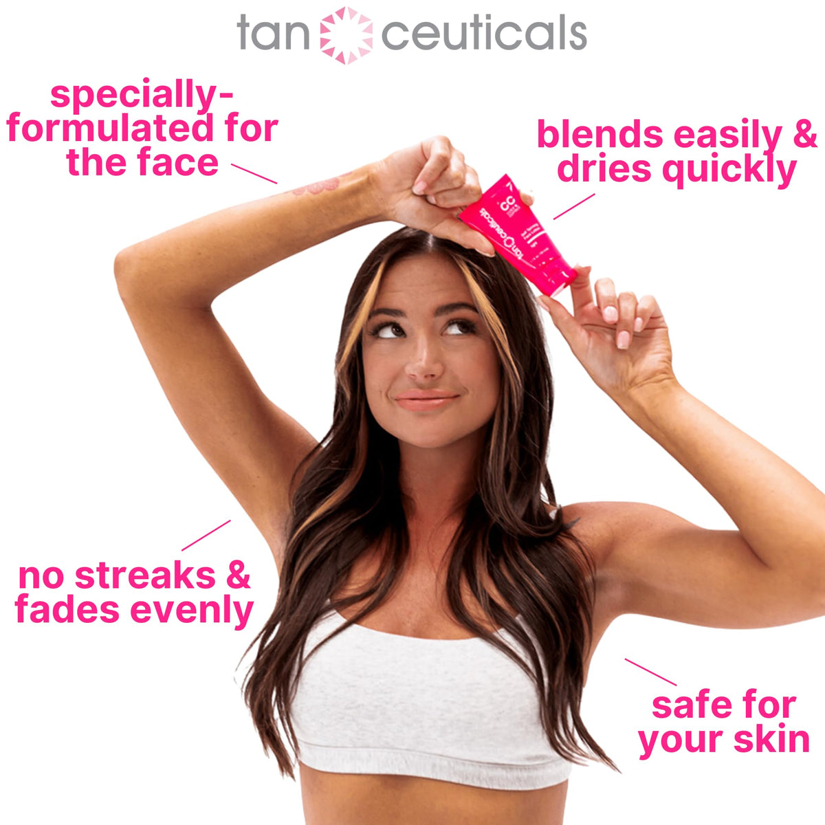 Tanceuticals bottle beside coin showing compact 1.7 oz portability