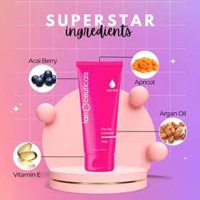 Tanceuticals product label highlighting acai, apricot, and vitamin E benefits