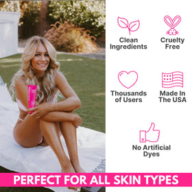 tanceuticals lifestyle beach bag photo showing ready-to-go bronzed glow
