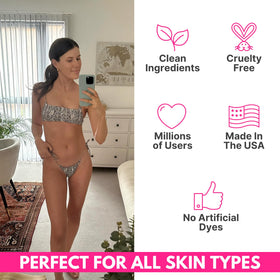 Tanceuticals in lifestyle setting woman applying for natural glow