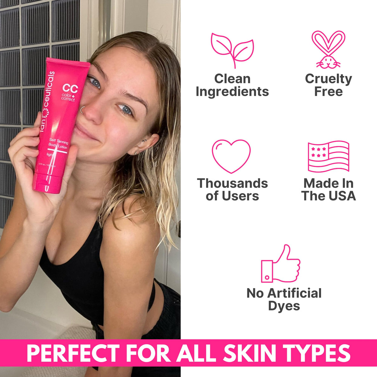 Tanceuticals in a beach bag lifestyle shot suggesting natural glow and on-the-go use
