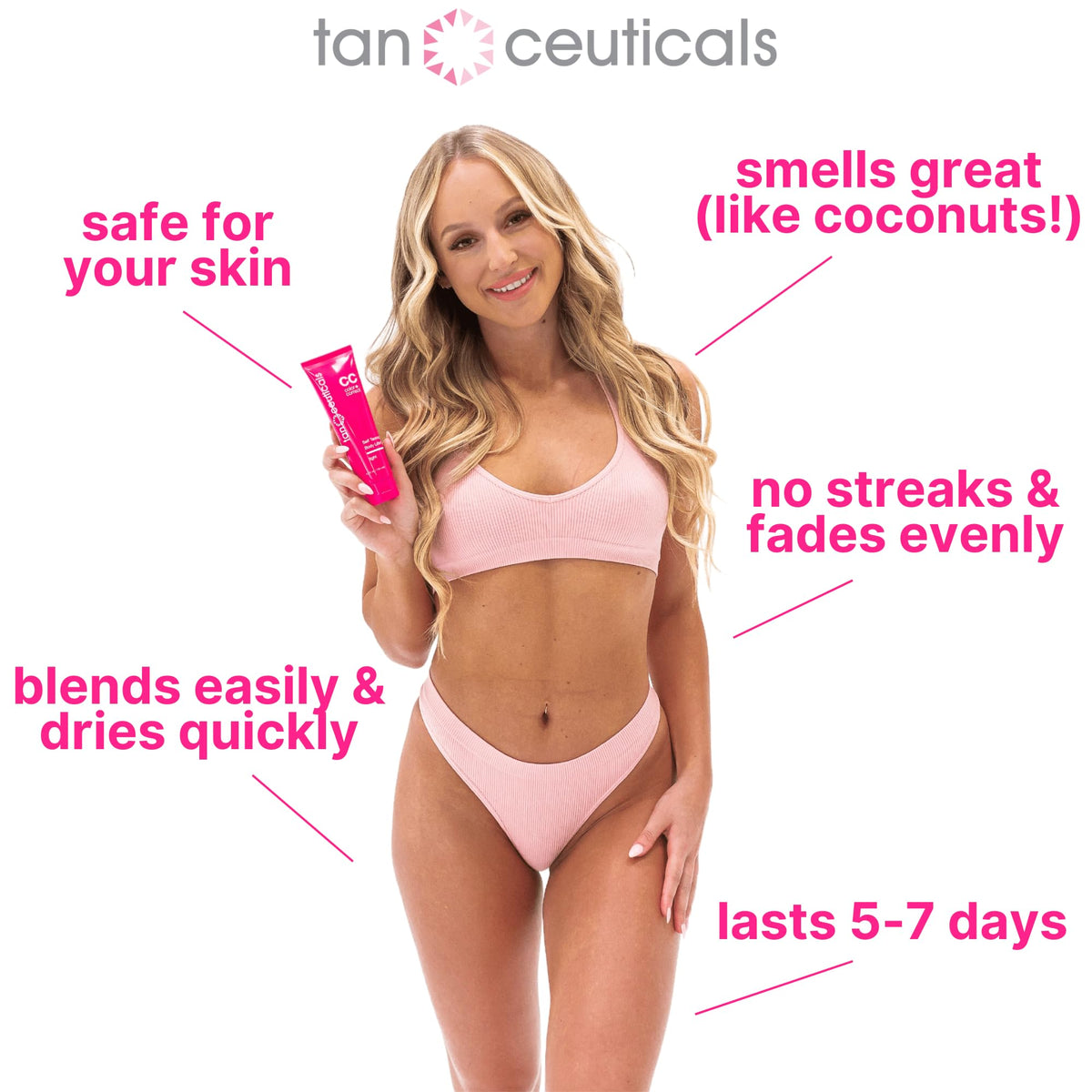 Tanceuticals bottle beside common objects showing size for travel-friendly convenience