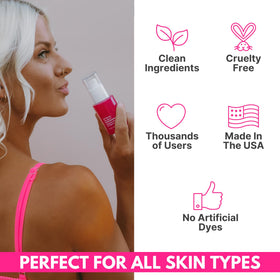 Tanceuticals in morning routine bathroom scene showing quick-drying, makeup-friendly benefit