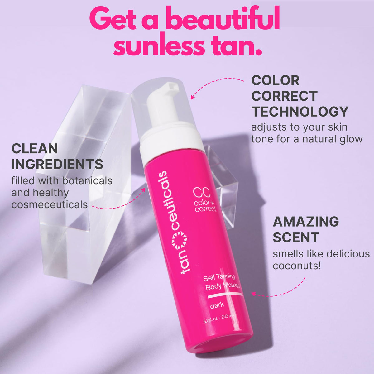 Tanceuticals mousse dispensed on hand showing creamy foam texture and fast-drying benefit