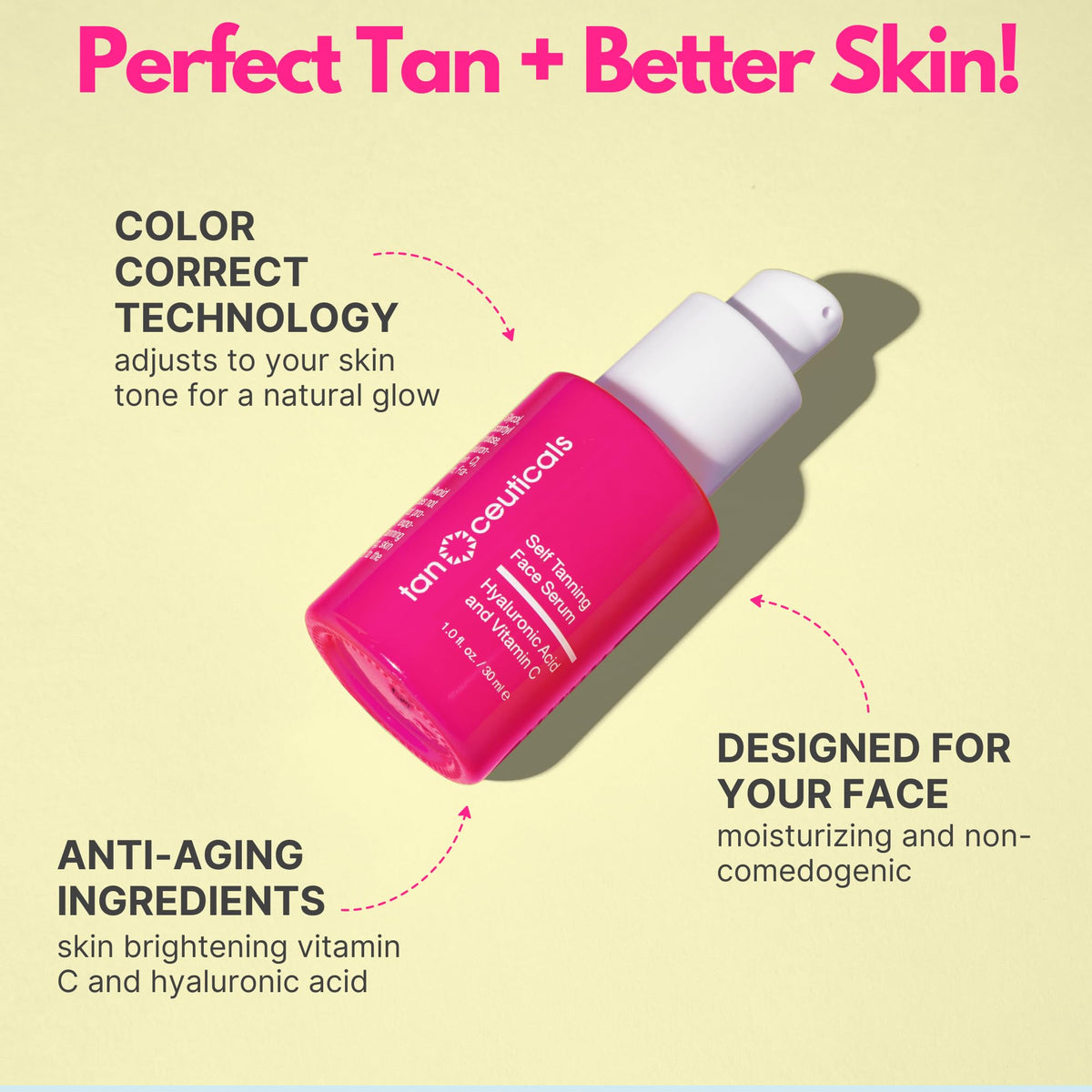Tanceuticals serum drop on hand highlighting silky texture and easy blendability benefits