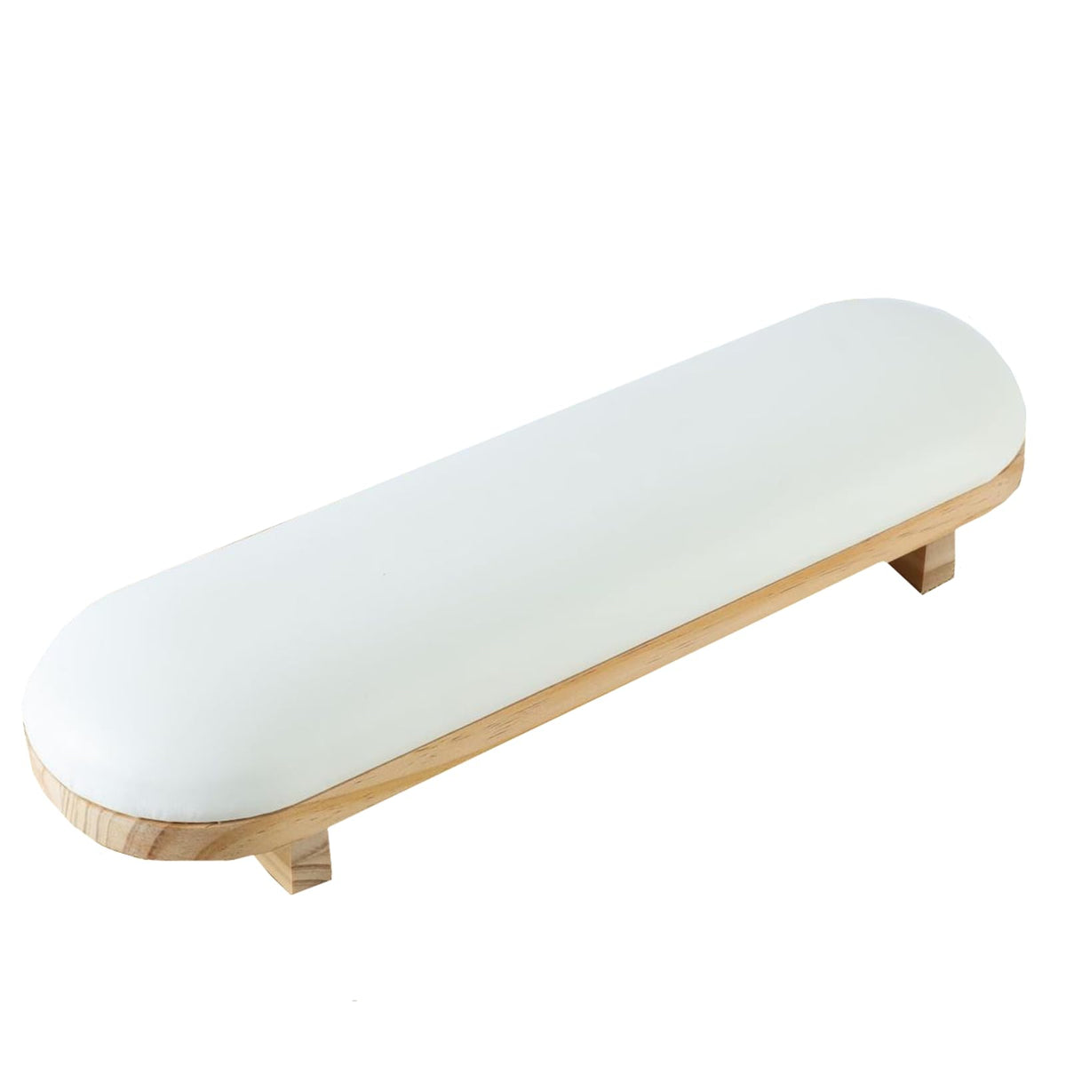 TANG SONG front view of wooden arm rest showing stable base and clean white cushion for steady manicures