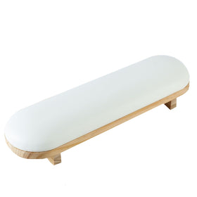 TANG SONG front view of wooden arm rest showing stable base and clean white cushion for steady manicures
