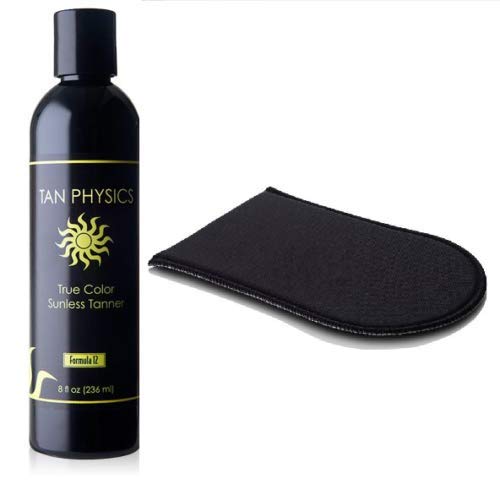 Tanner bottle with mitt showing product and easy, even application benefit