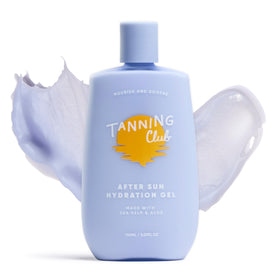 Tanning Club front packaging showing gel bottle and label for soothing relief