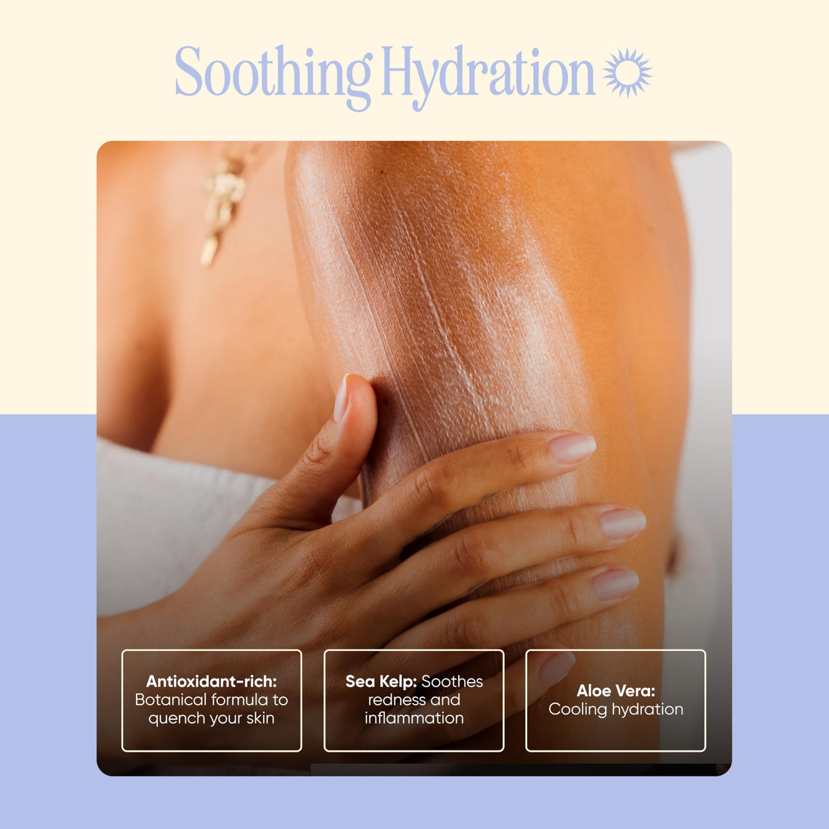 Tanning Club aloe vera and sea kelp ingredients visual emphasizing natural soothing