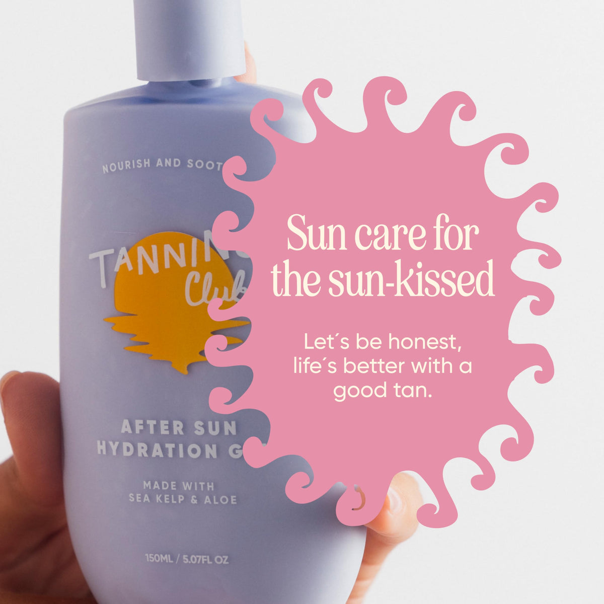 Tanning Club packaging detail showing recyclable materials and responsible design