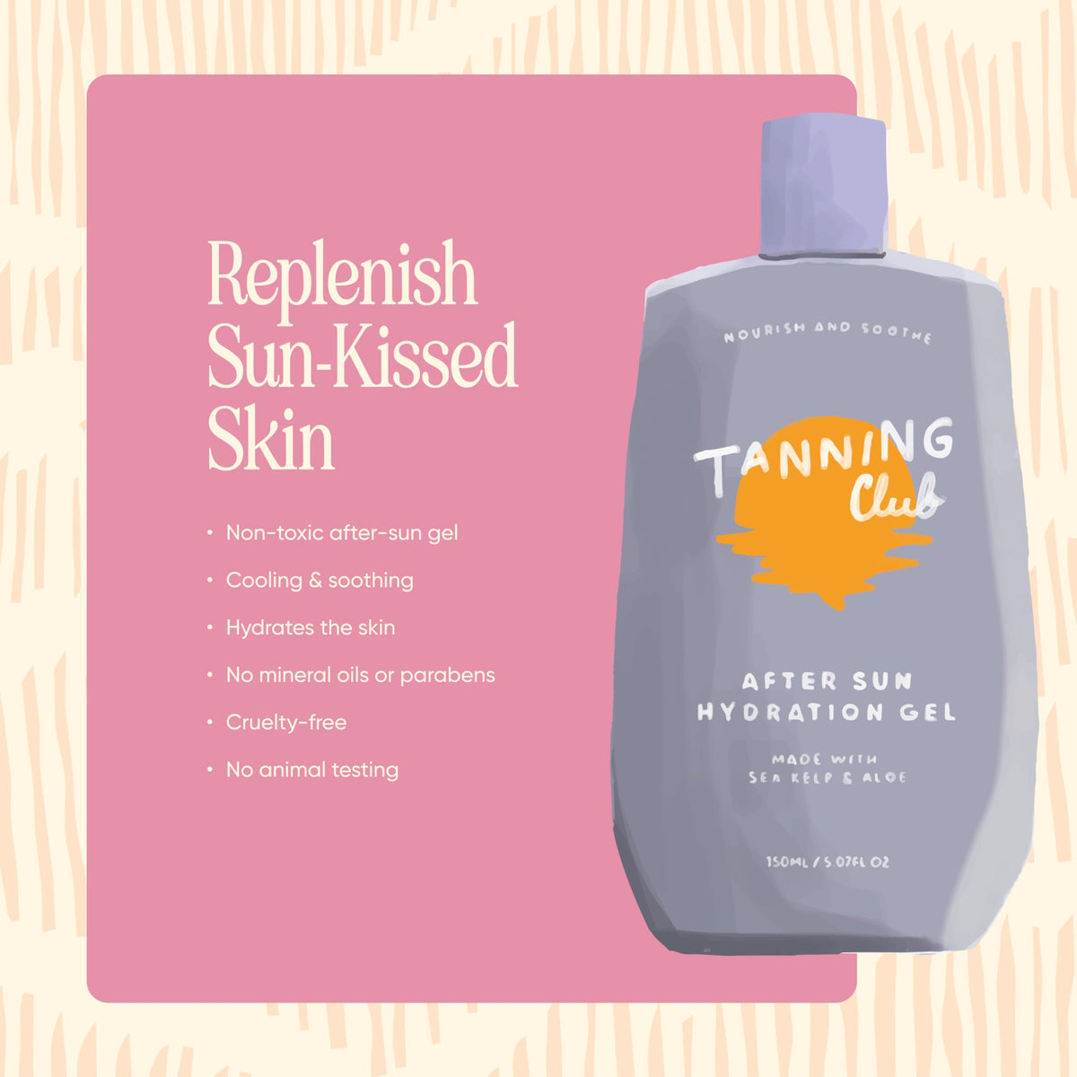 Tanning Club 150 ml bottle next to common objects conveying true scale