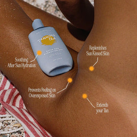 Tanning Club applied to arms showing how the gel soothes and hydrates skin